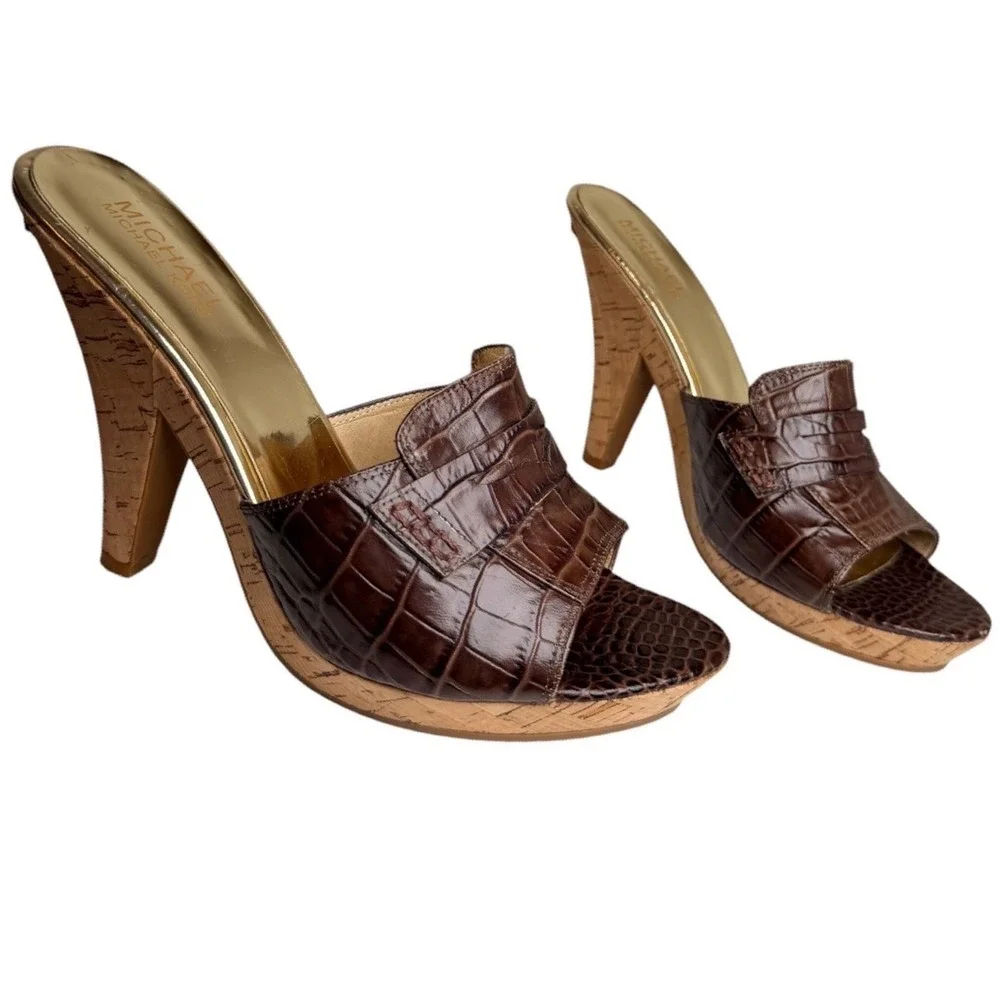 Michael Kors Camden Croc Leather Penny Loafer Mules 8.5